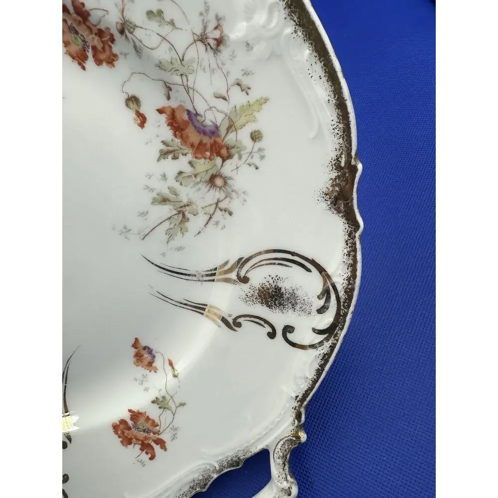 Vintage KPM Germany Porcelain‎ Cake Plate 428 Floral Gold Trim Handles 12”